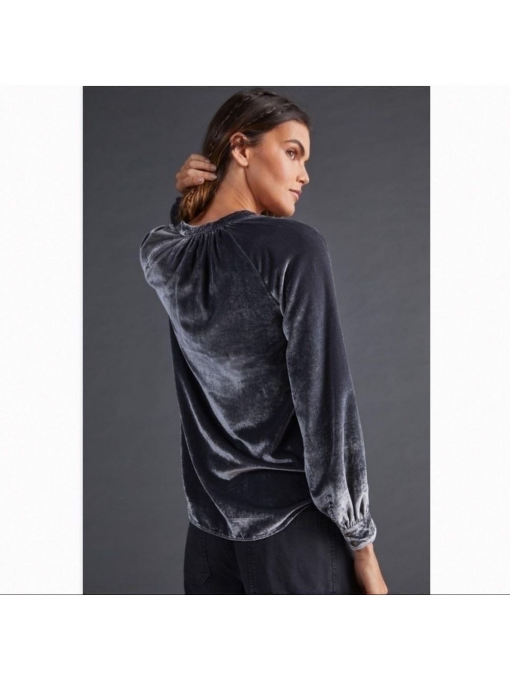 Anthropologie Pilcro Velvet Blouse Silver Gray XS - Picture 3 of 13